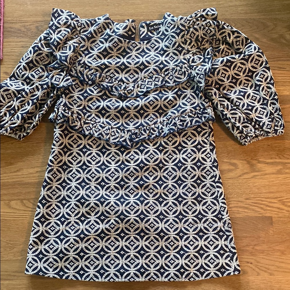 En Saison Black and White Off the Shoulder Puff Sleeve Dress